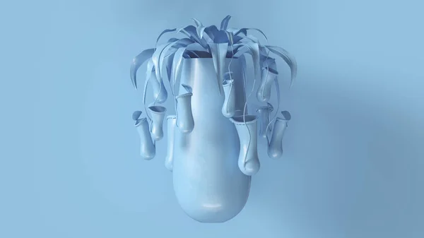 Pichet Bleu Pâle Plante Avec Pot Vert Lime Illustration Rendu — Photo
