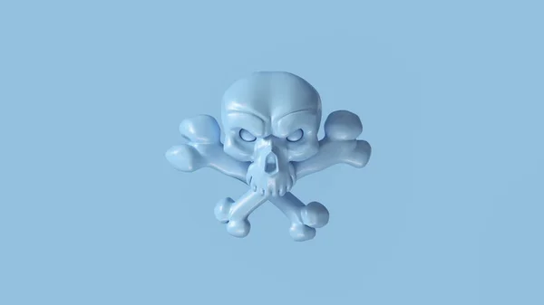 Pale Blue Skull and Crossbones 3d illustration 3d rendering
