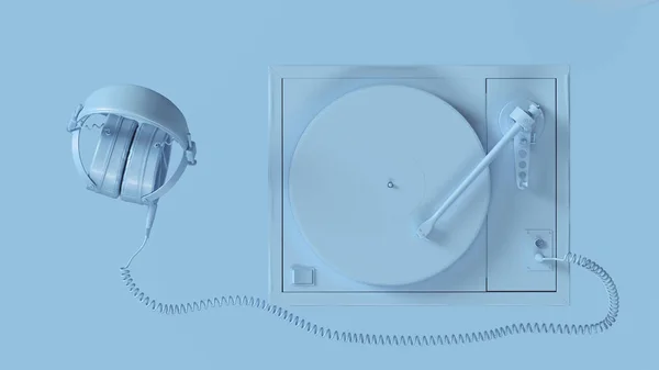 Pálido Azul Vintage Tocadiscos Record Player Con Auriculares Ilustración Render — Foto de Stock