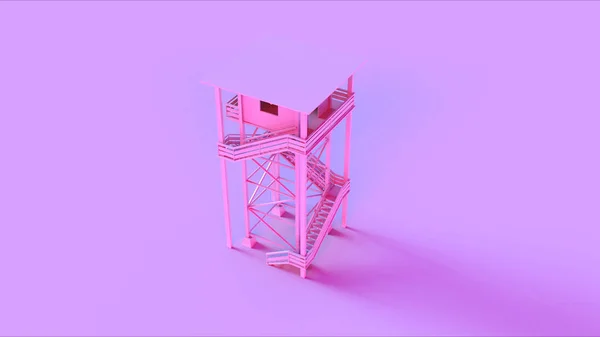粉红色简单的木制手表塔前3D插图 — 图库照片