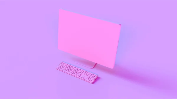 Ροζ Επιτραπέζιος Υπολογιστής Και Λεπτό Πληκτρολόγιο Εικονογράφηση — Φωτογραφία Αρχείου