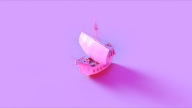 Pink Pirate Ship 3d illustration 3d rendering- clipart