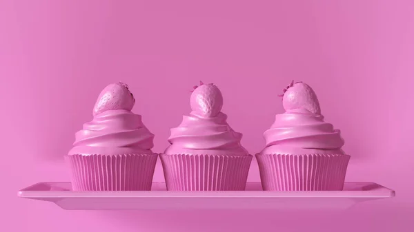 Cupcakes Rosa Ilustração Renderização — Fotografia de Stock