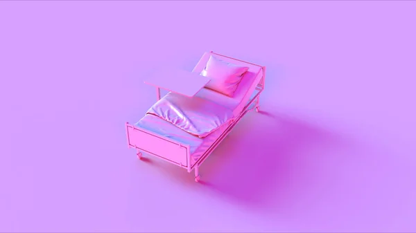 粉红色医院床与床边表3D插图 — 图库照片