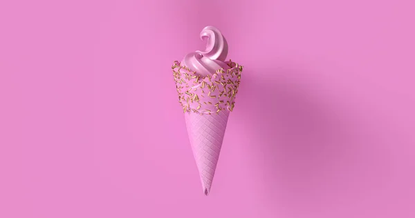 Pink Ice Cream Med Guld Strössel Illustration — Stockfoto