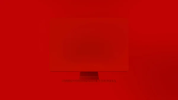 Κόκκινος Επιτραπέζιος Υπολογιστής Και Λεπτή Απεικόνιση Πληκτρολογίου — Φωτογραφία Αρχείου