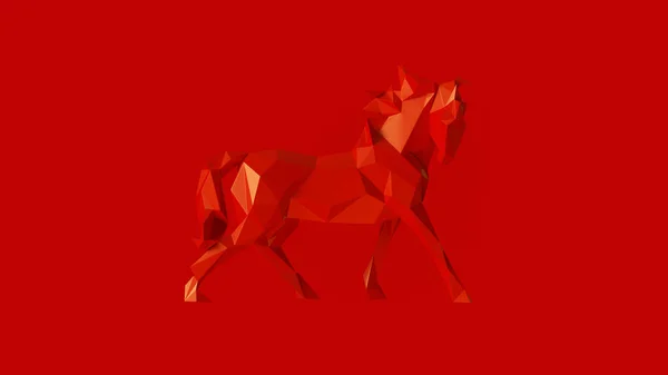 Red Polygon Horse Illustration Rendering — Stockfoto