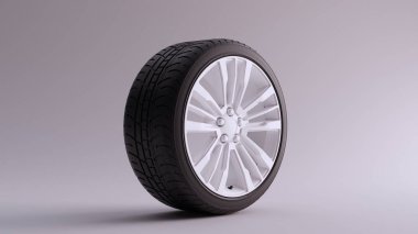White Alloy Rim Wheel with a 5 Spoke Intricate Flared Open Wheel Design with Racing Tyre 3d illustration 3d render clipart