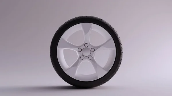 白合金轮缘轮5中爆裂口开放轮式设计与赛轮3D插画3D渲染 — 图库照片