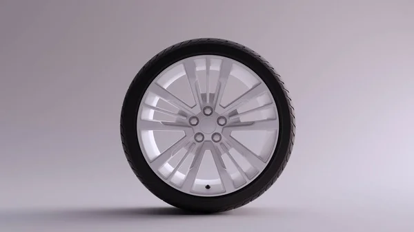 Білого Сплаву Спицями Intricate Flared Open Wheel Design Racing Tyre — стокове фото