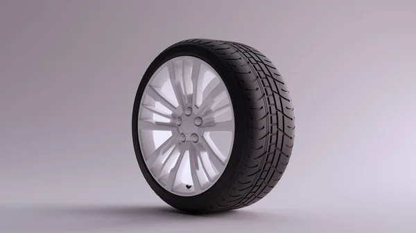 Білого Сплаву Спицями Intricate Flared Open Wheel Design Racing Tyre — стокове фото