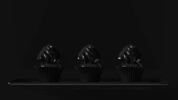 Black Luxury Small Muffin Cakes Illustration Render — Stock Photo, Image