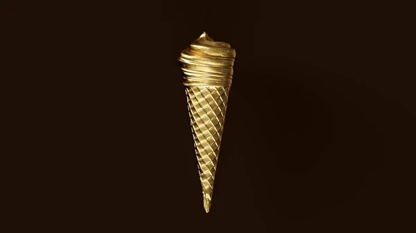 Gold Leaf Ice Cream Con Illustration — Stock Photo, Image