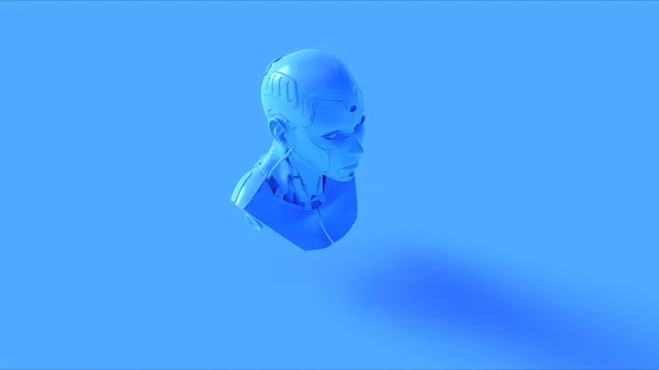 Azul Cyborg Busto Ilustración Render —  Fotos de Stock