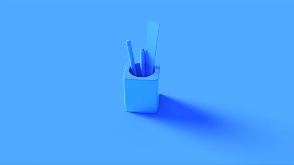 Escritório Azul Pen Holder Desk Tidy Ilustração Renderização — Fotografia de Stock