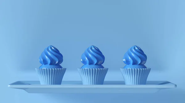 Luxo Azul Pequeno Bolos Muffin Ilustração Render — Fotografia de Stock