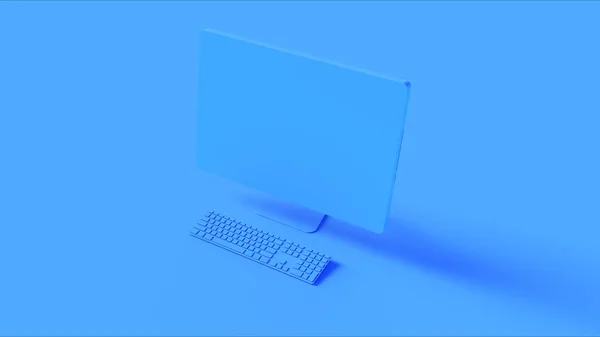 Blauer Desktop Computer Und Schlanke Tastatur Illustration — Stockfoto