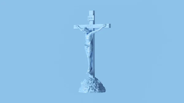 Блідо Блакитний Ісус Христос Хресті Кроною Шипів Ісус Назарету Цар — стокове фото