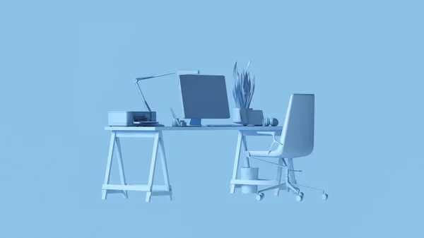 Pale Blue Modern Office Setup Иллюстрация Рендеринга — стоковое фото