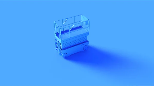 Blue Scissor Lift Aerial Work Platform Lowered 3d illustration 3d render