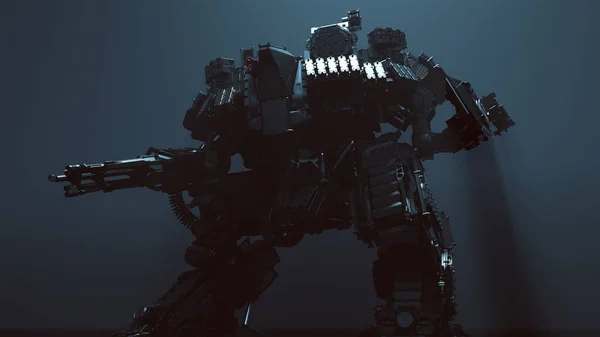 Futuristisk Battle Droid Cyborg Mech Med Glödande Lins Illustration Render — Stockfoto