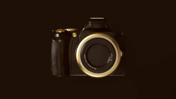 Preto Ouro Dslr Câmera Frontal Ilustração Render — Fotografia de Stock