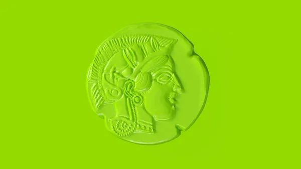 Antik Zöld Athena Coin Illusztráció — Stock Fotó