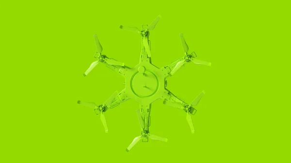 Lime Verde Não Tripulado Veículo Aéreo Drone Ilustração Render — Fotografia de Stock