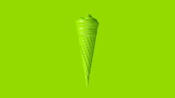 Yeşil Dondurma Cornet Swirl Illüstrasyon Render — Stok fotoğraf