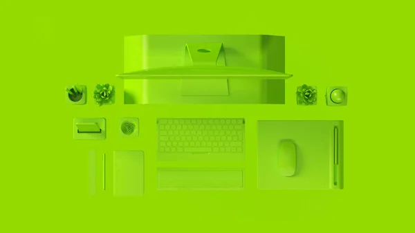 Green Contemporary Desk Setup Иллюстрация Рендеринга — стоковое фото