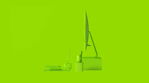 Green Contemporary Desk Setup Ilustración Renderizado —  Fotos de Stock