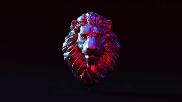 Серебряный Взрослый Самец Lion Подсветкой Red Blue Moody 80S Front — стоковое фото