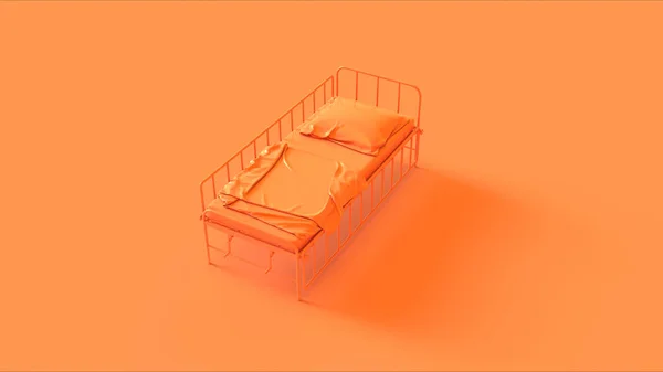 ベッドサイドテーブル3Dイラスト3Dレンダリング付きオレンジホスピタルベッド — ストック写真