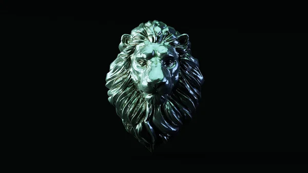 Silver Adult Male Lion Blue Green Moody 80S Lighting Front Stock Photo