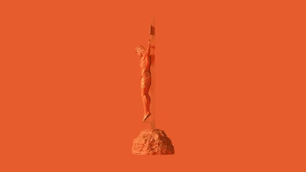 橙色耶稣基督在十字架上与荆棘耶稣的皇冠的拿撒勒国王的犹太人雕像3D插图3D渲染 — 图库照片