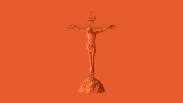 Оранжевый Иисус Христос Кресте Терновым Венцом Иисус Назарета Царь Иудейский — стоковое фото