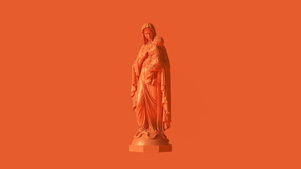 Orange Mary an Child Statue 3d illustration 3d render