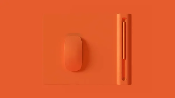 Πορτοκαλί Ποντίκι Ένα Χαλάκι Και Πένα Απεικόνιση Απόδοση — Φωτογραφία Αρχείου