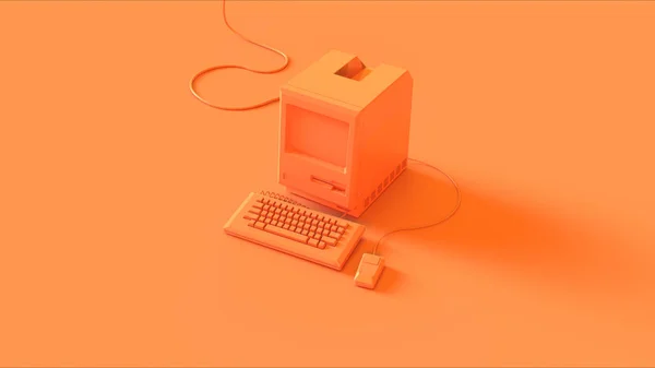 Arancione Vintage Computer Tastiera Mouse Illustrazione Rendering — Foto Stock