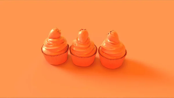 Orange Cupcakes Mit Erdbeeren Illustration — Stockfoto