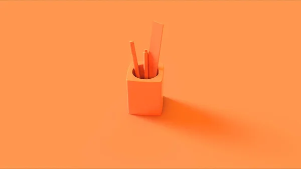 Orange Desk Tidy Com Canetas Uma Ilustração Ruler Renderização — Fotografia de Stock