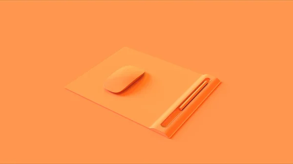 Ratón Naranja Una Estera Pluma Ilustración Renderizado —  Fotos de Stock