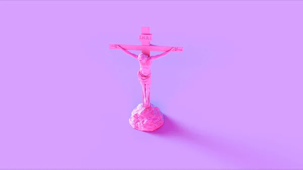 ユダヤ人像3Dイラスト3Dレンダリングのナザレ王のとげイエスの王冠と十字架上のピンクイエスキリスト — ストック写真