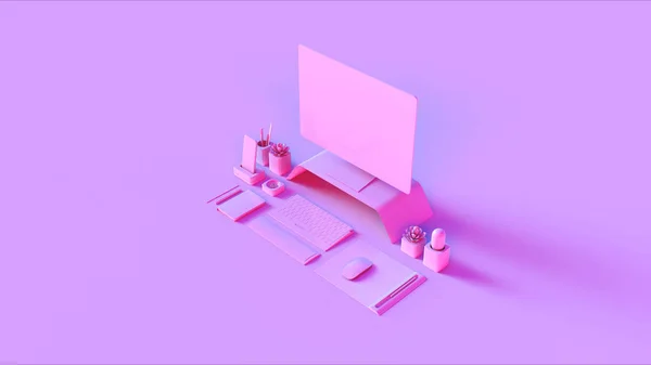 Pink Contemporary Desk Setup Ілюстрація Рендеринга — стокове фото