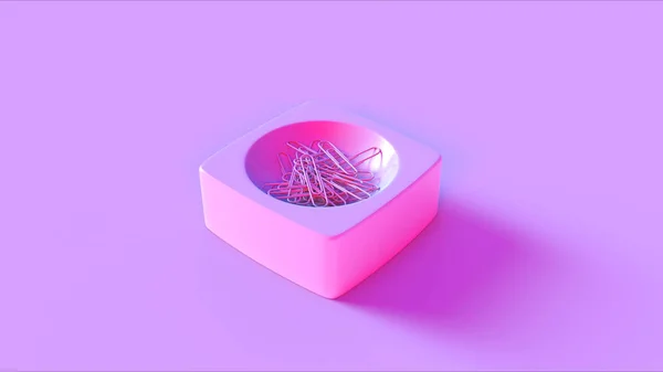 Pink Desk Tidy Bowl of Paper Clips 3d illustration 3d rendering