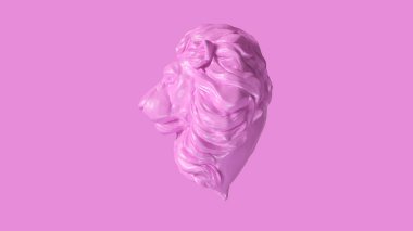 Pink Adult Male Lion Bust Sculpture Front 3d  clipart