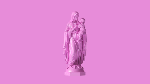 Pink Mary an Child Statue 3d illustration 3d render