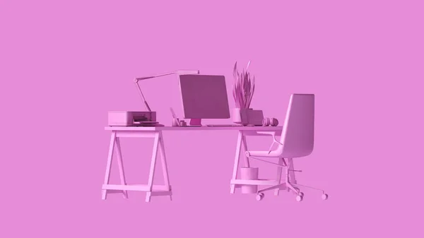 Pink Modern Office Setup Ilustração Renderização — Fotografia de Stock