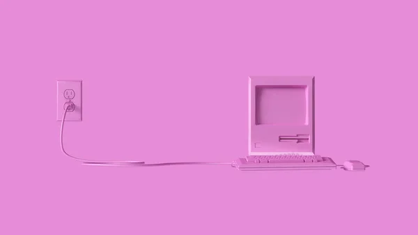 Pink Vintage Computer Keyboard and Mouse 3d illustration 3d render