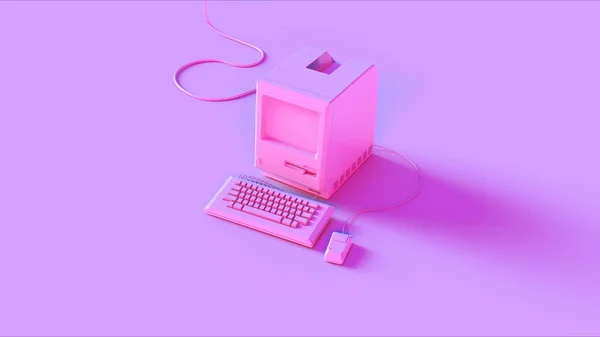 Pink Vintage Computer Keyboard and Mouse 3d illustration 3d render